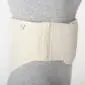 Cream merino wool waist belt with vertical stitching worn over grey clothing.