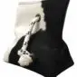 Black_and_White_Cowhide_Door_Stopper-1.jpg Pyramid-shaped black and white cowhide door stopper with a rope handle and metal eyelet.