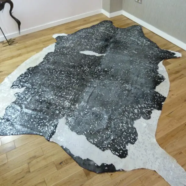 Black and White with Silver Metallic Cowhide Rug CM193