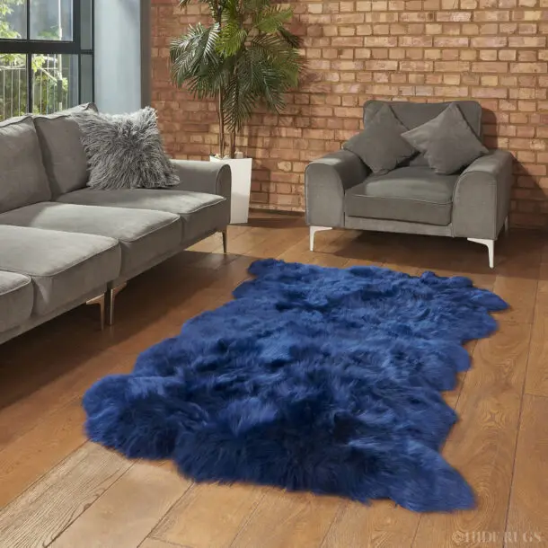 UK Sheepskin Rug Navy Blue 4 Skin