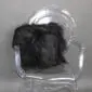 Square black Icelandic sheepskin cushion with long, shaggy wool texture on a .
