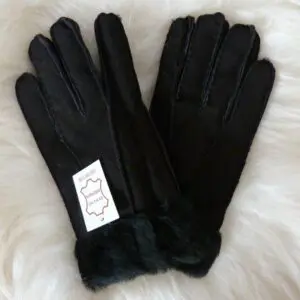 Women's Sheepskin Gloves Suede - Black MEDIUM
