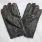 A pair of dark khaki sheepskin nappa leather gloves with visible stitching and a textured finish.