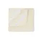 Folded ivory merino wool mattress topper with elastic corner straps on a white background.
