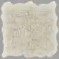 Large, square-shaped natural white sheepskin rug with thick wool and scalloped edges.