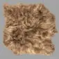 A rusty brown Icelandic sheepskin rug with long, thick wool fibres and an irregular natural shape.