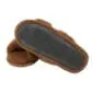 Brown wool slippers with a textured grey non-slip sole shown from the underside.