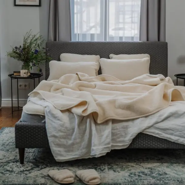 Merino Wool Blanket Ivory – Double Layer
