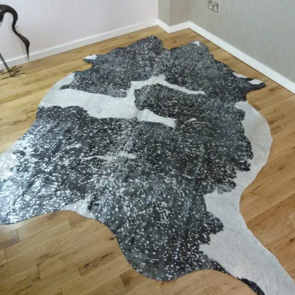 Black and White with Silver Metallic Cowhide Rug CM206