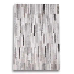Patchwork Designer Cowhide Rug Silver Stripes