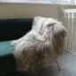 Long-haired taupe Icelandic sheepskin rug with natural grey and cream tones laid flat.