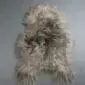 Long-haired Icelandic sheepskin rug in taupe with natural grey and brown tones.