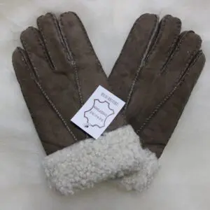 Women's Sheepskin Gloves Suede - Brown LARGE