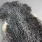 Natural grey Gotland sheepskin rug with dense, curly wool and an irregular organic shape.
