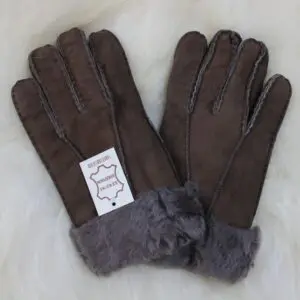 Women's Sheepskin Gloves Suede - Dark Brown LARGE