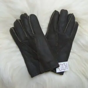 Men's Sheepskin Gloves Suede - Men's MED Dark Brown