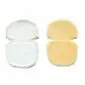 Two sheepskin stroller liners shown side by side, one in white and one in honey yellow.