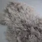 IMG_1452 Sand-coloured Mongolian lambskin rug with long, curly wool fibres.