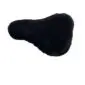 Black sheepskin bicycle seat cover with a textured wool finish .