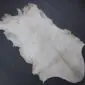 Goatskin Rug GS912c Natural white goatskin rug with cream and light brown markings, displayed flat .