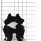Natural shaped cowhide rug with large black patches and white edges on a measured grid background.