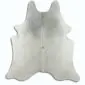 Natural cowhide rug in light grey with organic edges and subtle tonal variations.