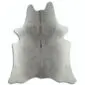 Natural shaped grey cowhide rug with a short hair texture and subtle tonal variations.