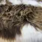 IMG_3343-min Close-up of a long-haired Icelandic sheepskin rug with natural white and rusty brown spotted markings.