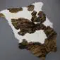 Natural calfskin rug with white base and dark brown brindle patches.