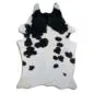 Cowhide Rug C00935a (2) Natural cowhide rug with a white base and irregular black spots and patches.