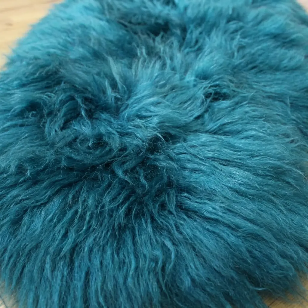 Teal Sheepskin Rug Double Close Up