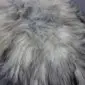 Natural Grey Icelandic Sheepskin Rug ING380 (1) Close-up of a natural grey Icelandic sheepskin rug with long, thick, multi-tonal wool fibres.