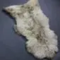 Large rare breed sheepskin rug with natural cream and grey mottled wool fleece.