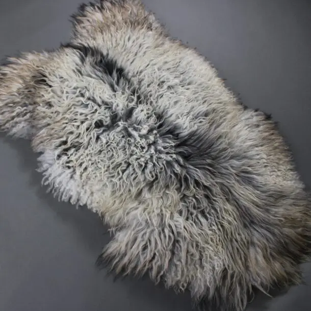 Natural Curly Grey Icelandic Sheepskin Rug Medium