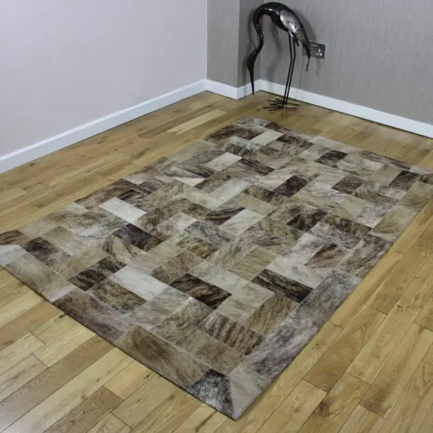 Patchwork Brick Brindle Cowhide Rug