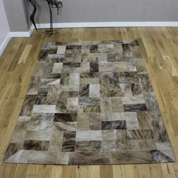 Patchwork Brick Brindle Cowhide Rug