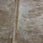 Close-up of a beige and grey speckled cowhide rug showing natural hair texture and a central spine line.
