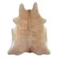 Natural shaped cowhide rug with exotic beige and tan speckled patterns on a white background.