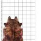 Natural cowhide rug with brindle pattern in shades of brown, tan and black, shown .