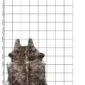 Natural cowhide rug with exotic beige and brown speckled patterns on a white grid background.