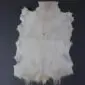 Natural goatskin rug with cream and light grey fur, featuring an irregular organic shape and short hair texture.