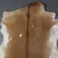 Natural goatskin rug with tan and white fur featuring a dark brown dorsal stripe and irregular edges.