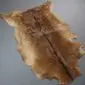 Goatskin Rug G1015 (4) Natural goatskin rug with tan and brown fur, featuring a dark dorsal stripe and irregular edges.