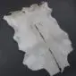 Natural goatskin rug in light grey and white with a dark dorsal stripe and irregular edges.