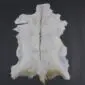 Natural white goatskin rug with a dark grey dorsal stripe and tan markings at the base.