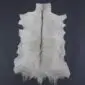 Goatskin Rug G1068 (2) Natural white goatskin rug with a dark grey dorsal stripe and irregular edges on a dark background.