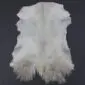 Goatskin Rug G1070 (2) Natural white goatskin rug with long, textured fur and an irregular organic shape .