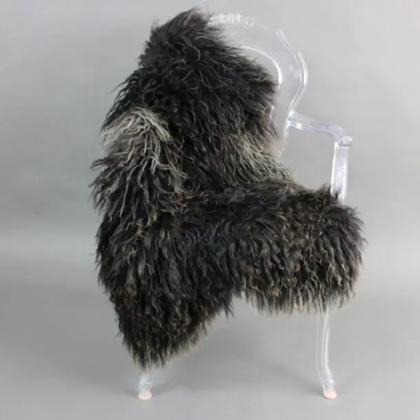 Natural Black Mix Curly Icelandic Sheepskin Rug