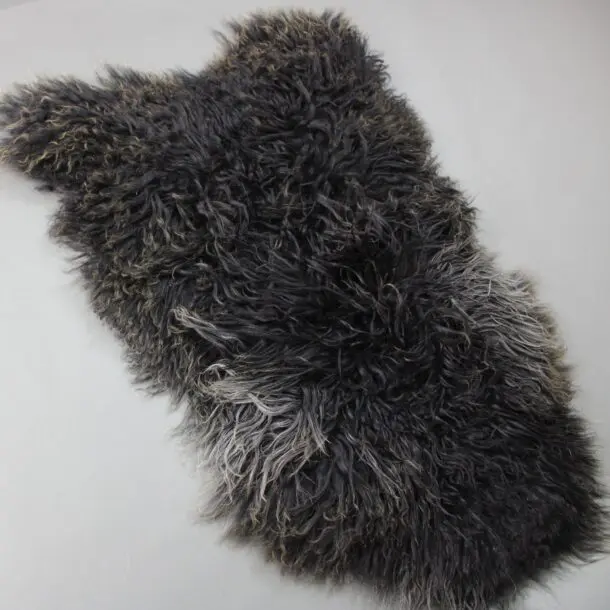Natural Black Mix Curly Icelandic Sheepskin Rug
