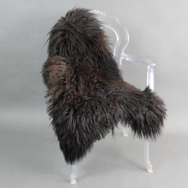 Natural Curly Blacky Brown Icelandic Sheepskin Rug